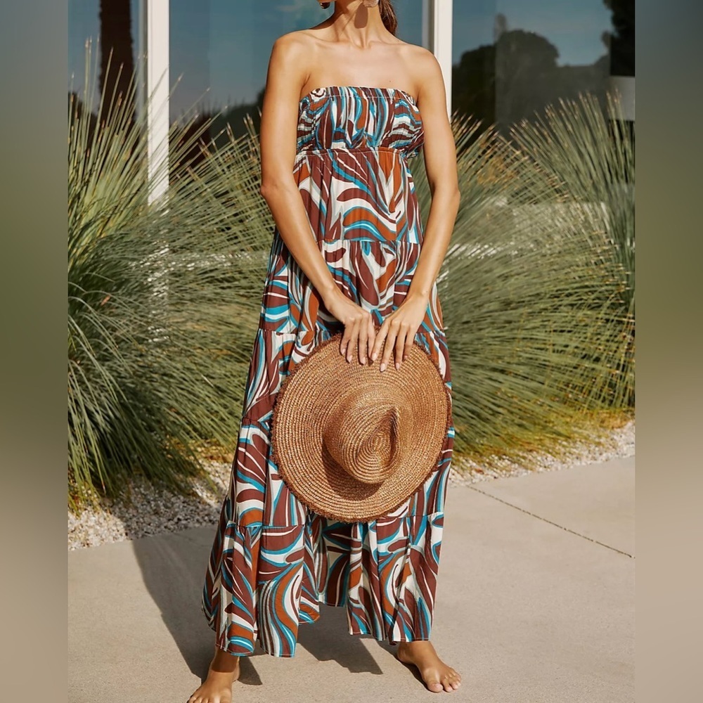 Anthropologie Strapless Tiered Midi Dress